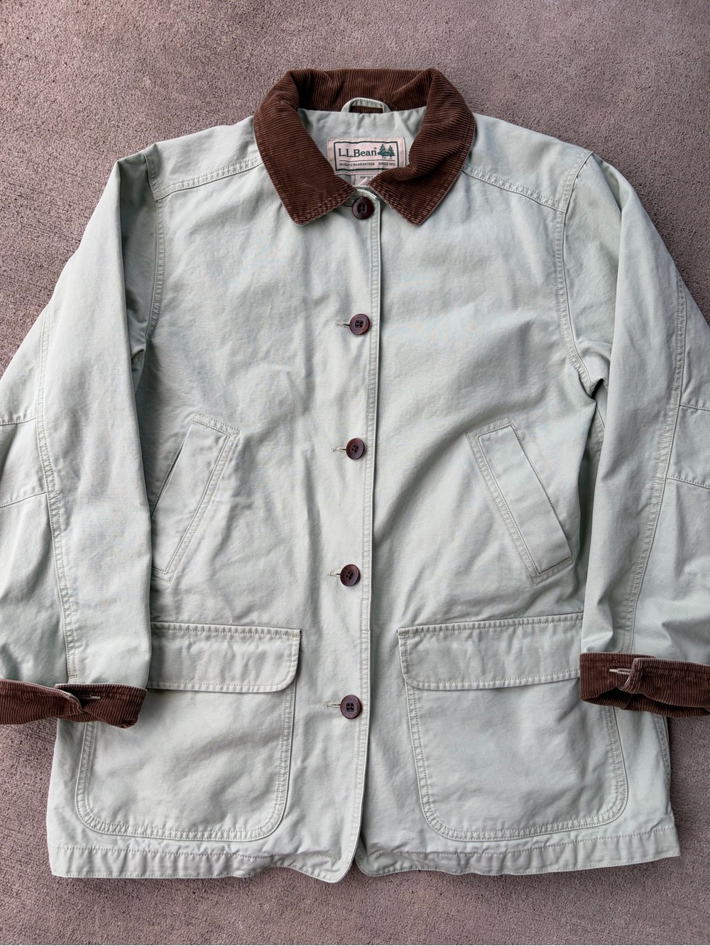 Vintage 90s LLbean pistachio mint light green chore jacket barn coat corduroy - Picture 7 of 9